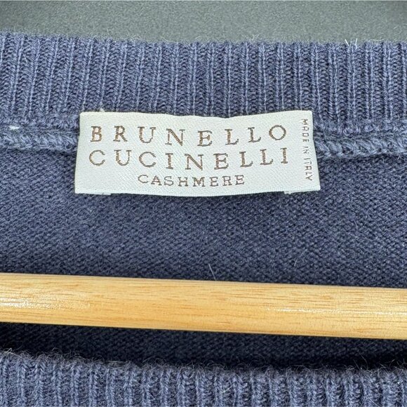 Brunello Cucinelli Women's Cropped 100% Cashmere Sweater M Blue Italy Old Money - Picture 3 of 11